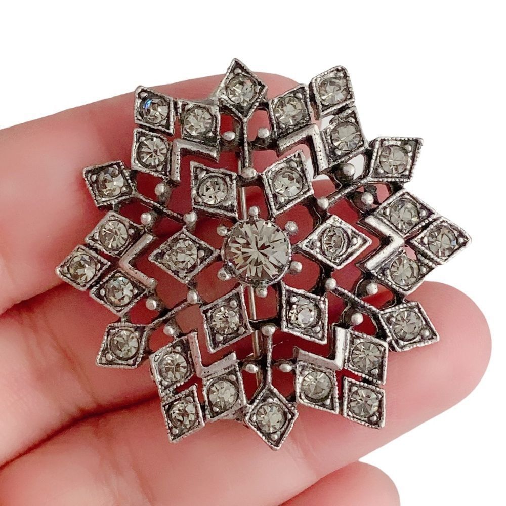 Pewter Color Rhinestone Pin Brooch or Pendant